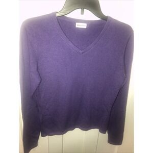 Fewa Pashmina 100% Cashmere Vneck Warm Winter Sweater Purple Soft Pullover Small